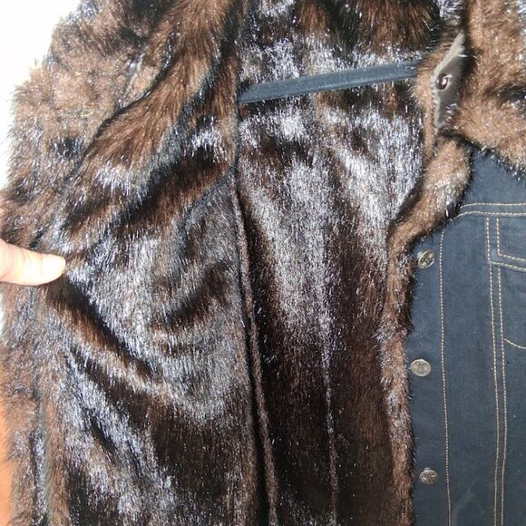 Dennis Basso Dark Blue Denim Jean Jacket w/ Removable Faux Fur Vest NWOT Sz L - Picture 6 of 15